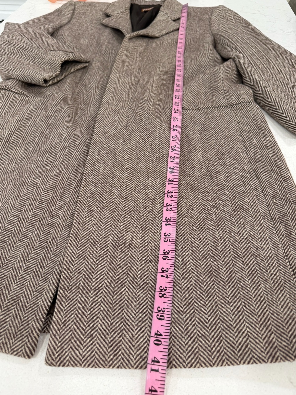 Michael Kors 100% Wool Men's Taupe Herringbone Wool Pea Coat - Picture 11 of 15